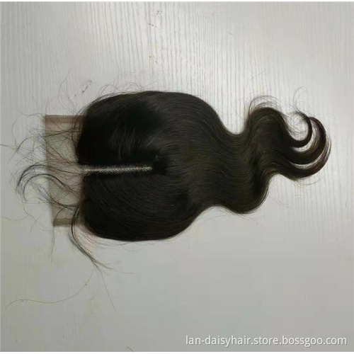 T Part by hand made Top Indian Human Hair  Toupee Silk Lace  Wholesale Body Wave 4*4 half hand made Closure